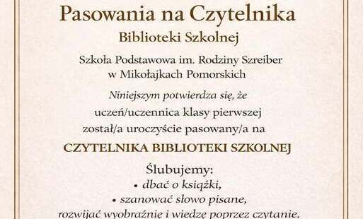 Pasowanie pierwszoklasistów na czytelników biblioteki szkolnej
